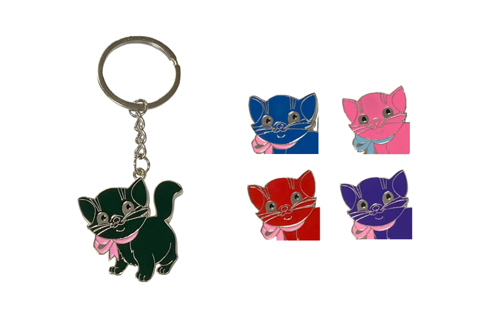 Metal Cat with Ribbon Keychain Keyring 10cm Assorted Colours 8096 (Large Letter Rate)