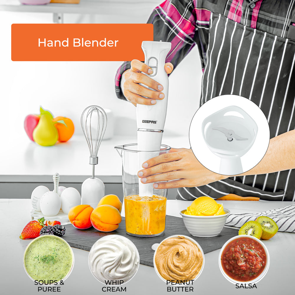 Electric Kitchen 4 in 1 Hand Blender Stick including Whisk 200W White GHB6144UKWT (Parcel Rate)