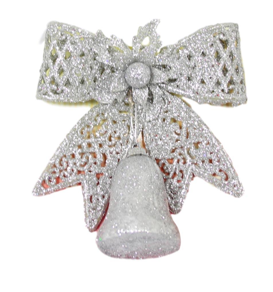 Christmas Tree Decoration Glitter Bow with Bell 15cm Assorted Colours 1458 (Parcel Rate)