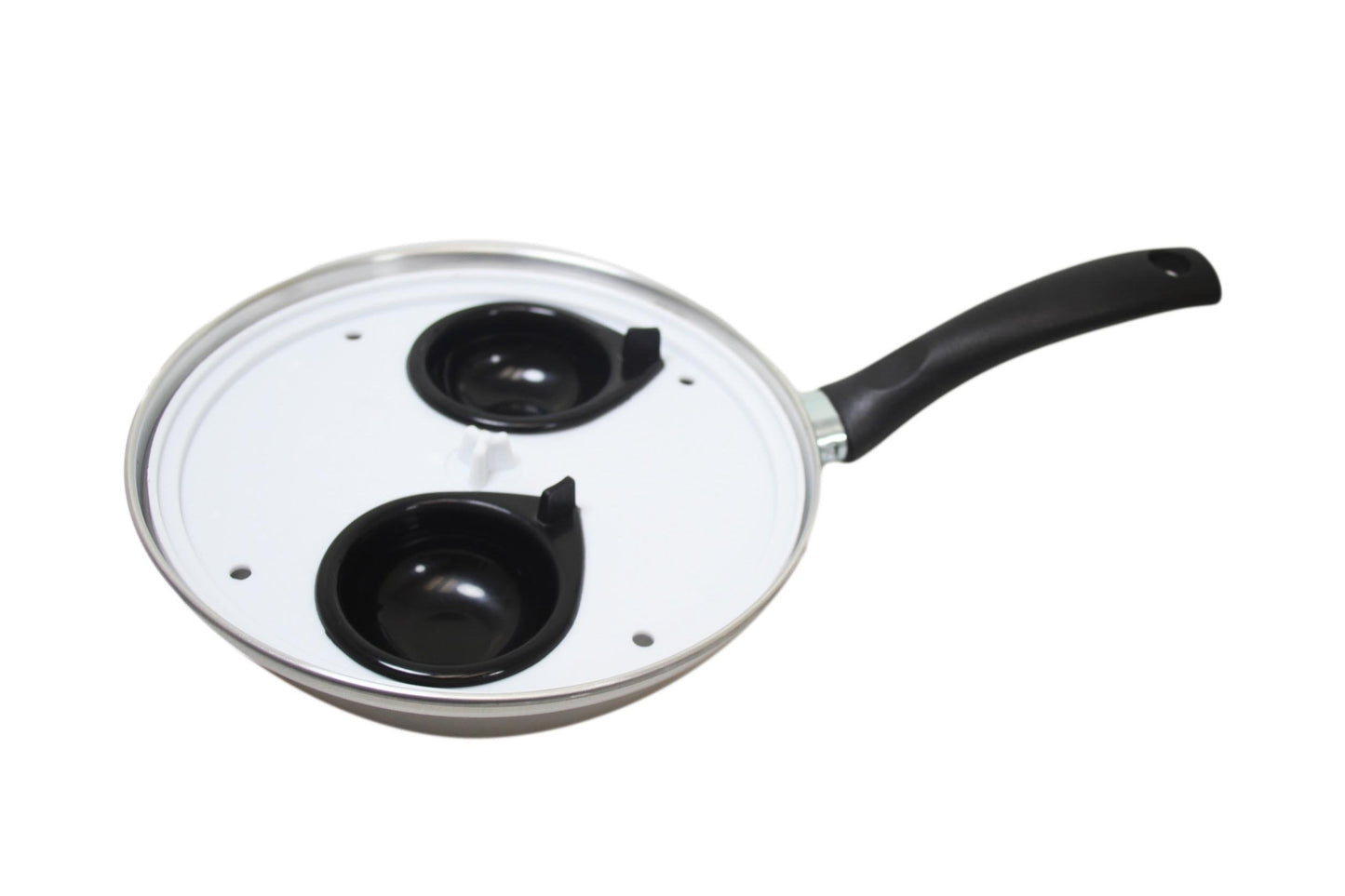 Non Stick Home Kitchen 2 Egg Poacher Pan 20cm With Long Safety Handle Egg Poacher 5.5cm 9103 A (Parcel Rate)