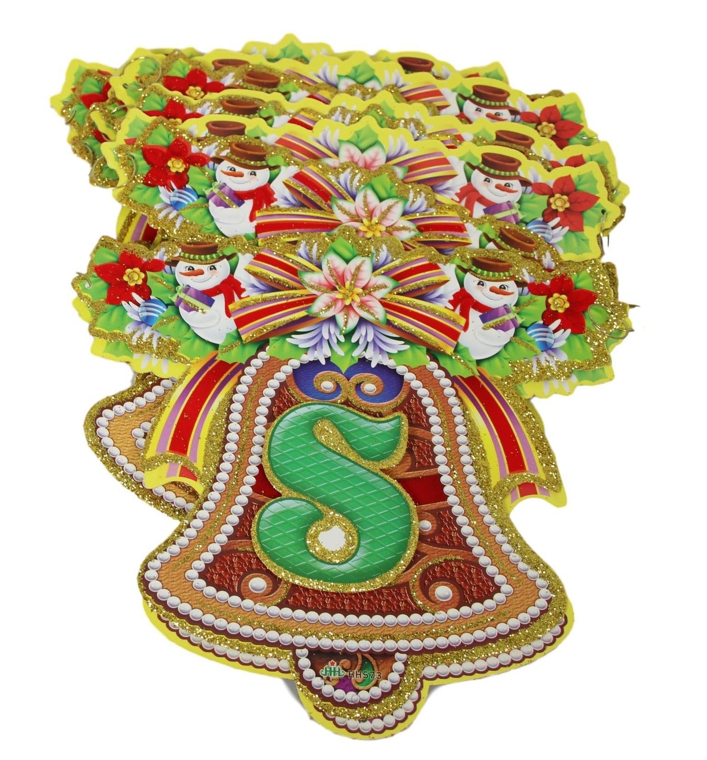 Merry Christmas Festive Paper Santa / Bell Bunting Banner with Glitter 2.6M Assorted Designs 5459 (Parcel Rate)p