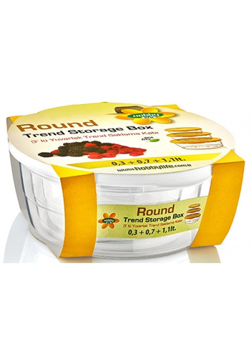 Hobby Trend Round Plastic Food Storage Container Set of 3 Assorted Sizes and Colours 021019 (Parcel Rate)