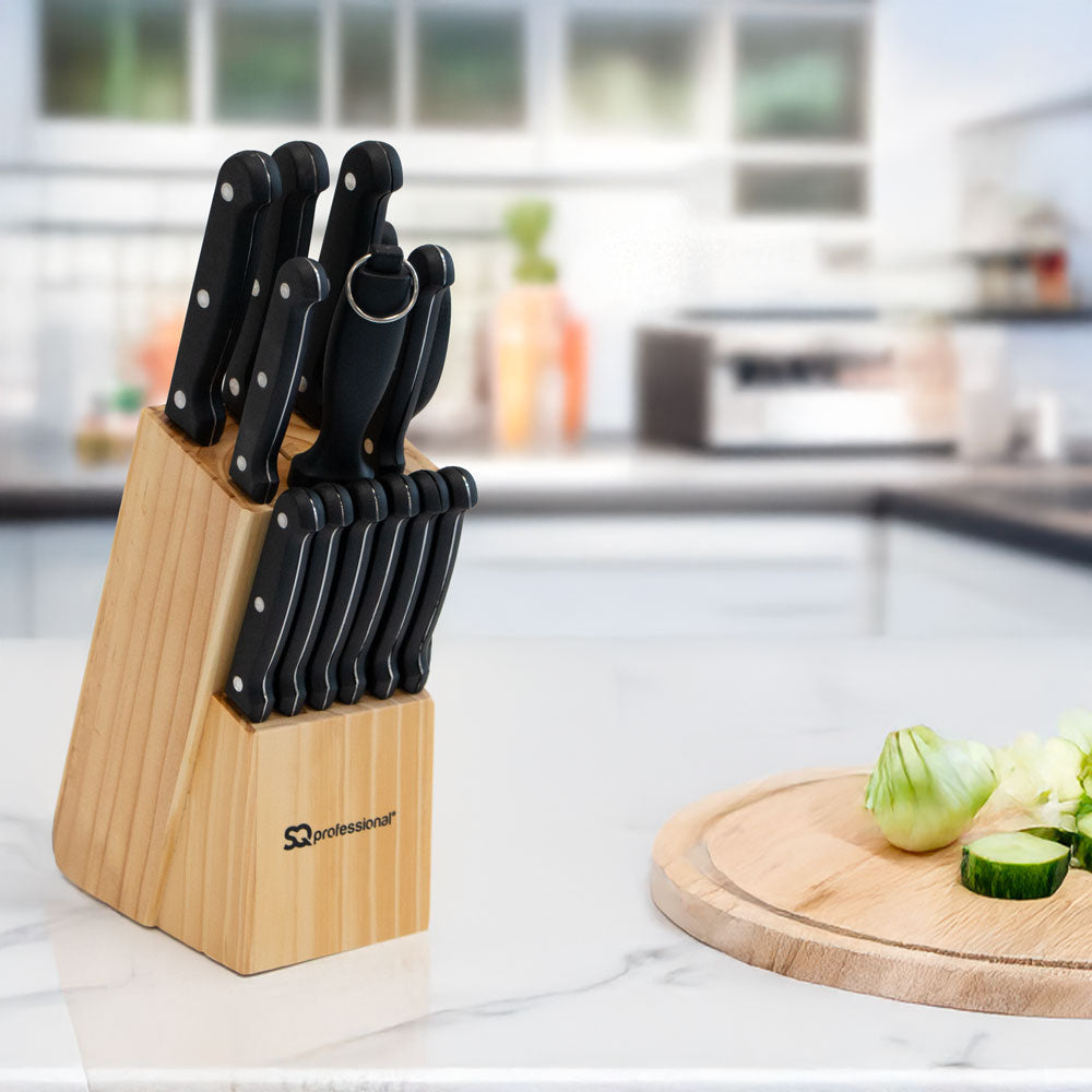 SQ Professional Stainless Steel Knife Set of 14 including Block and Scissors 10941 (Parcel Rate)
