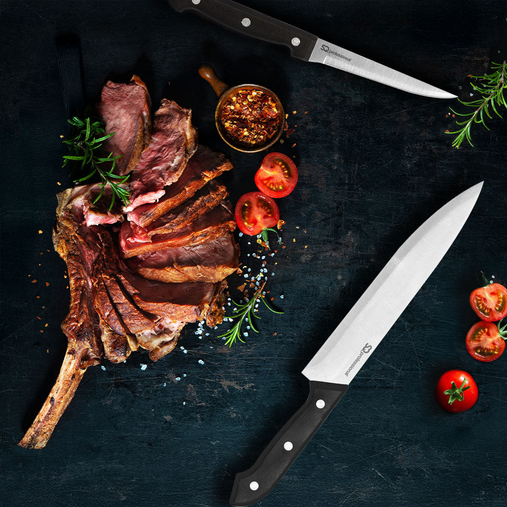 SQ Professional Stainless Steel Knife Set of 14 including Block and Scissors 10941 (Parcel Rate)