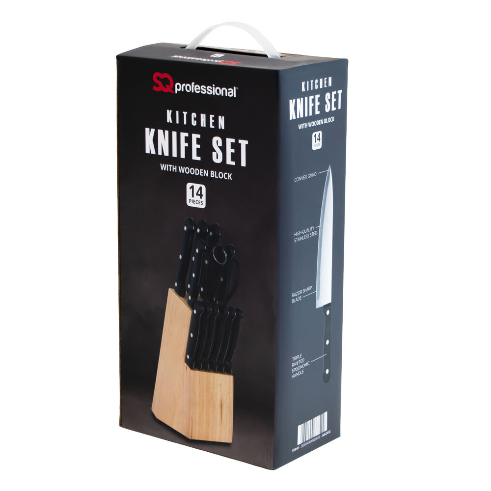 SQ Professional Stainless Steel Knife Set of 14 including Block and Scissors 10941 (Parcel Rate)