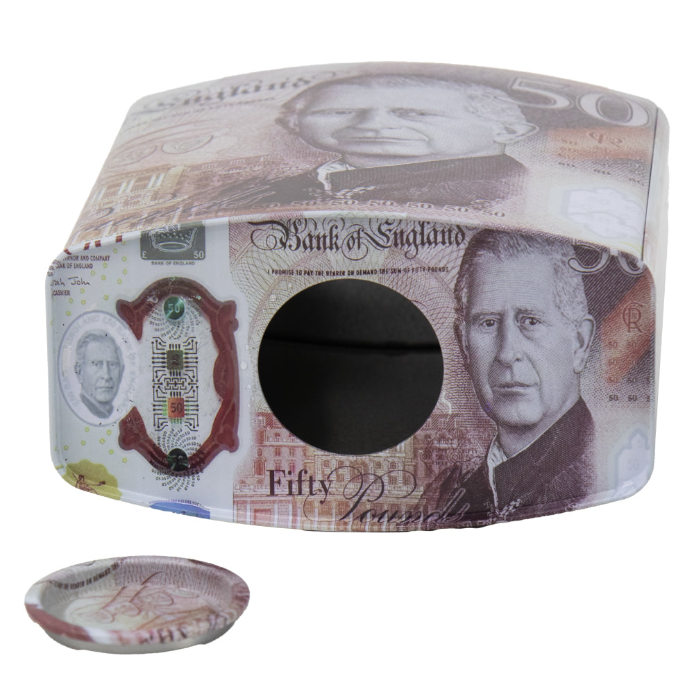 King Charles Pound Note Reusable Coin Money Tin Box Padlock Shape with Handle 16.5 x 9.5 x 26.5cm Assorted Designs  MTH 11890 (Parcel Rate)