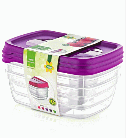Hobby Trend Rectangular Plastic Food Storage Container 0.6 Litre Pack of 3 Assorted Colours 021015 (Parcel Rate)