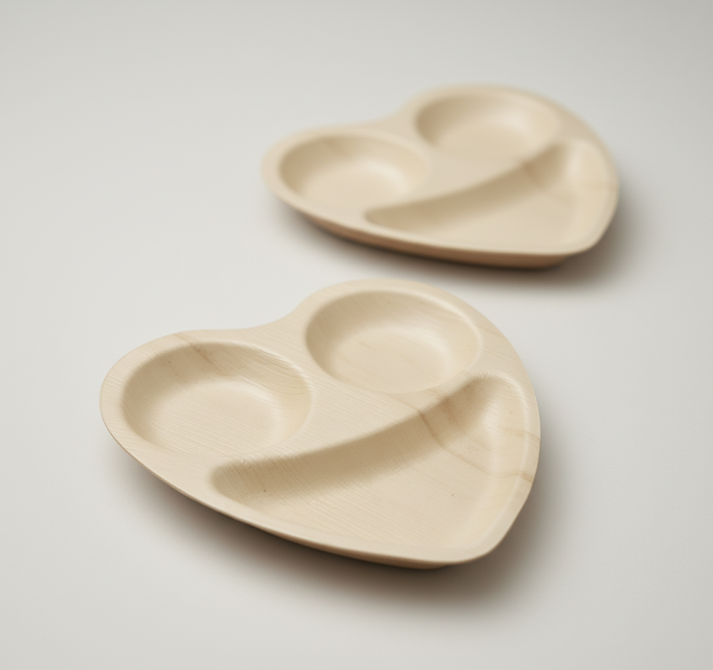 Biodegradable Disposable Areca Palm Leaf Smiley Heart 3 Compartment Plates 10" Pack of 5 EC1253 (Parcel Rate)