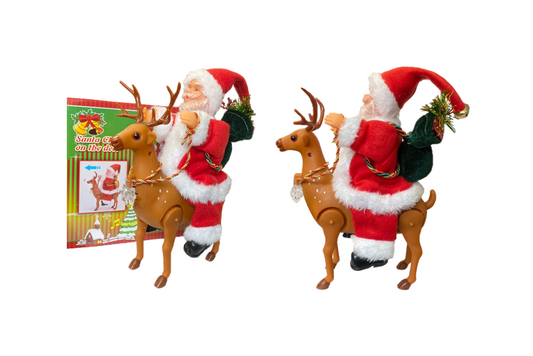Santa Claus on moving Reindeer Ornament with Music 25 x 19cm 8008 (Parcel Rate)