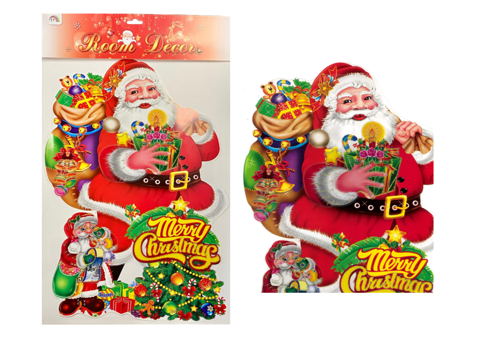 Large Merry Christmas Santa Claus Paper Wall Decor with Sticker Adhesive Pads 62.5 x 40cm Assorted Designs 8064 (Parcel Rate)