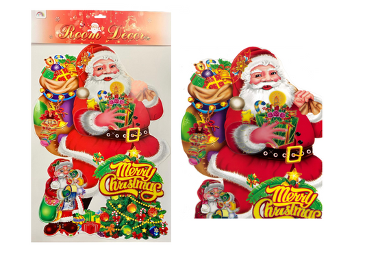 Large Merry Christmas Santa Claus Paper Wall Decor with Sticker Adhesive Pads 62.5 x 40cm Assorted Designs 8064 (Parcel Rate)