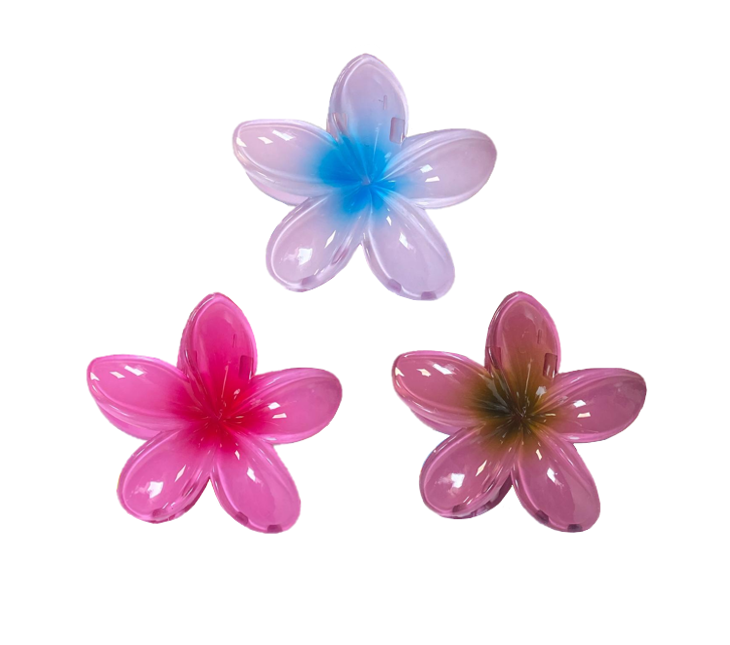 Plastic Tropical Frangipani Flower Hair Claw Clip 8cm Assorted Colours 8069 (Parcel Rate)