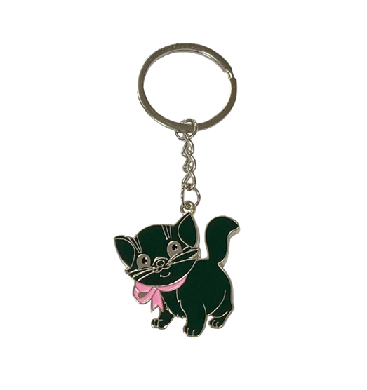 Metal Cat with Ribbon Keychain Keyring 10cm Assorted Colours 8096 (Large Letter Rate)