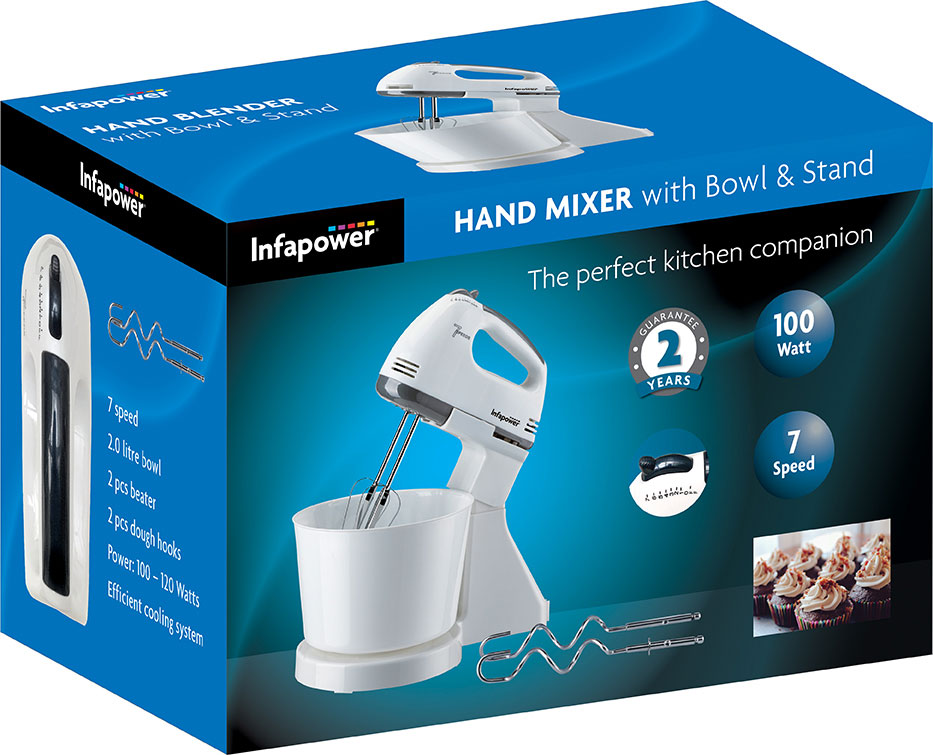 The Perfect Kitchen Companion Hand Mixer With Bowl And Stand 2.0L Bowl With An Efficient Cooling System 19x25cm X102 (Parcel Rate)