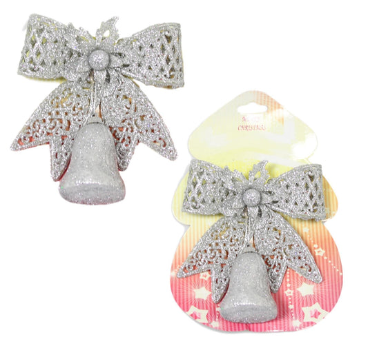 Christmas Tree Decoration Glitter Bow with Bell 15cm Assorted Colours 1458 (Parcel Rate)