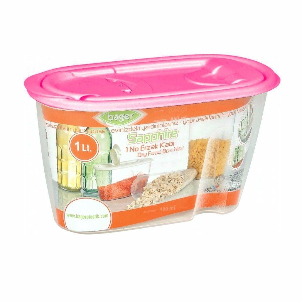 Plastic Dried Food Grains Pantry Storage Container with Pourer Lid 1L Assorted Colours BG283 / 9283 (Parcel Rate)