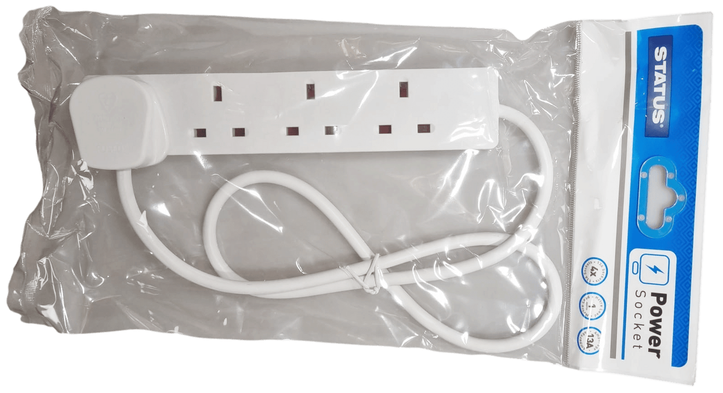 4 Way UK 3 Pin Plug Surge Protected Extension Lead 1 Metre 4WS1M20/ST-85A  A (Parcel Rate)p