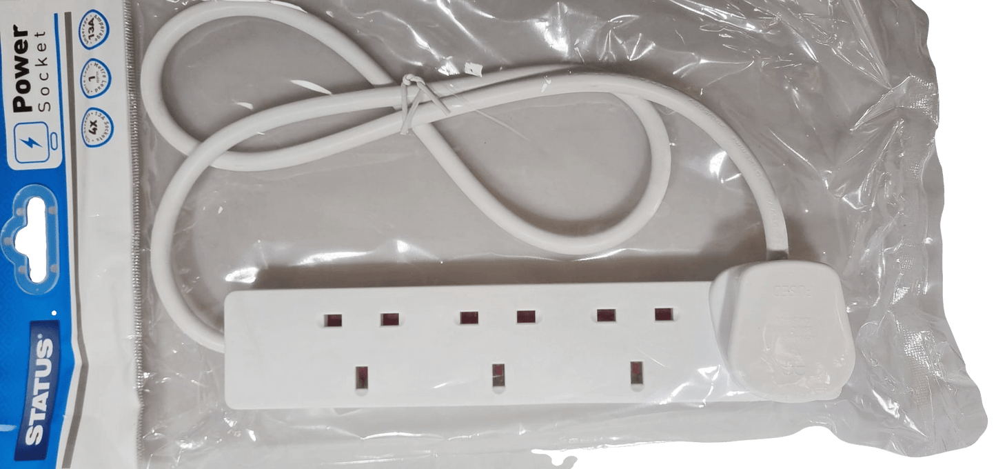 4 Way UK 3 Pin Plug Surge Protected Extension Lead 1 Metre 4WS1M20/ST-85A  A (Parcel Rate)p