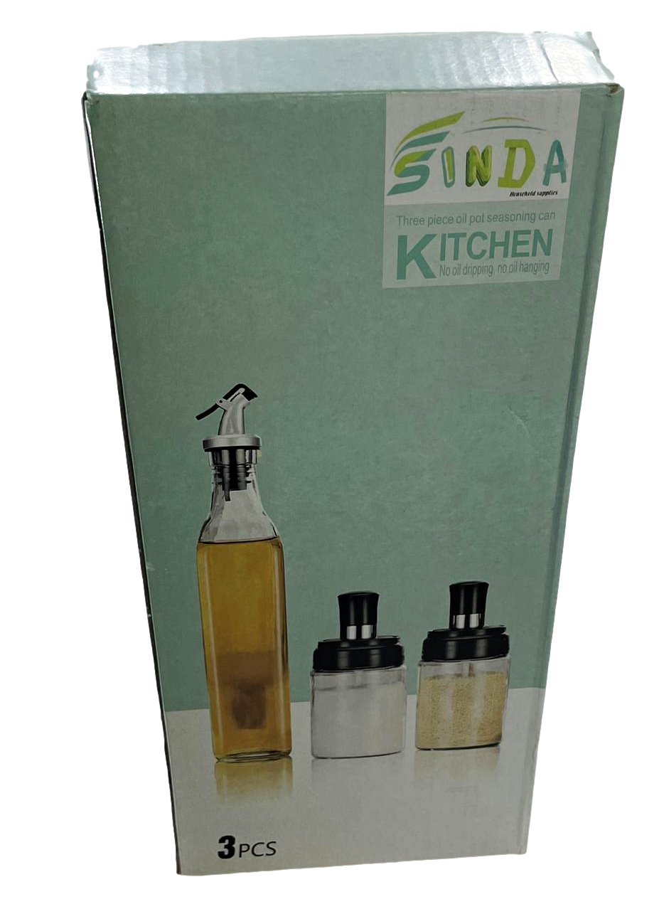 Kitchen Glass Seasoning Spice Oil Vinegar Bottle Set of 3 6663 (Parcel Plus Rate)