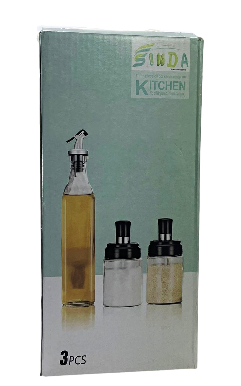 Kitchen Glass Seasoning Spice Oil Vinegar Bottle Set of 3 6663 (Parcel Plus Rate)