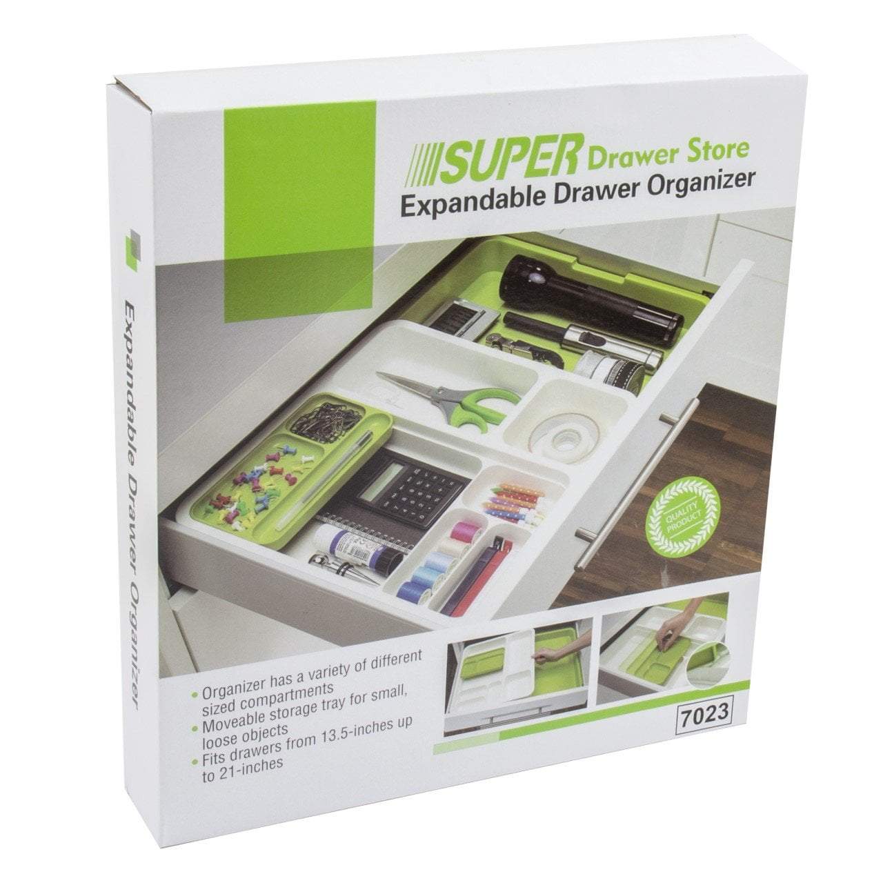 Plastic Expandable Drawer Storage Divider Organiser White Green 34-53 x 36.5 x 5.5cm 8909 (Parcel Rate)