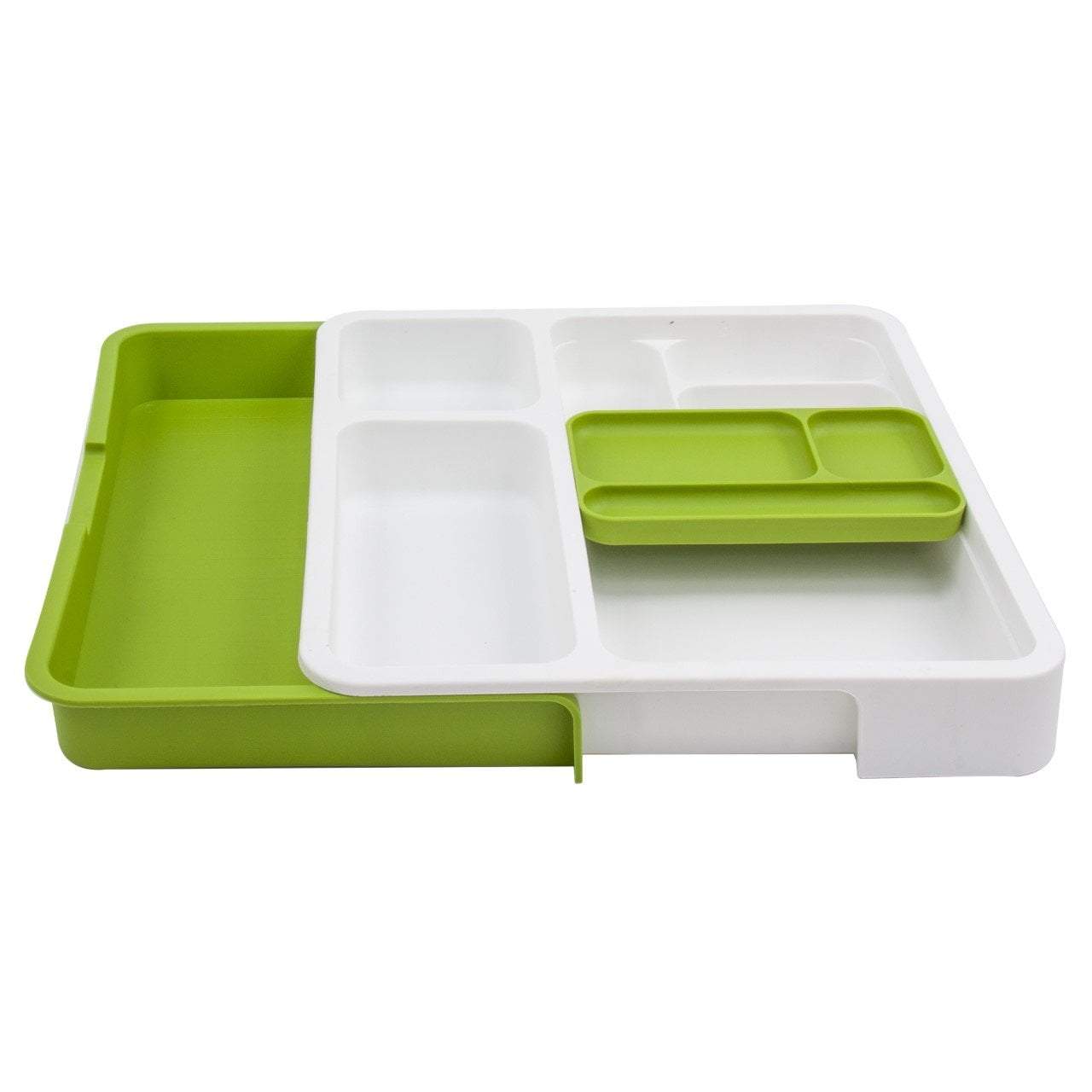 Plastic Expandable Drawer Storage Divider Organiser White Green 34-53 x 36.5 x 5.5cm 8909 (Parcel Rate)