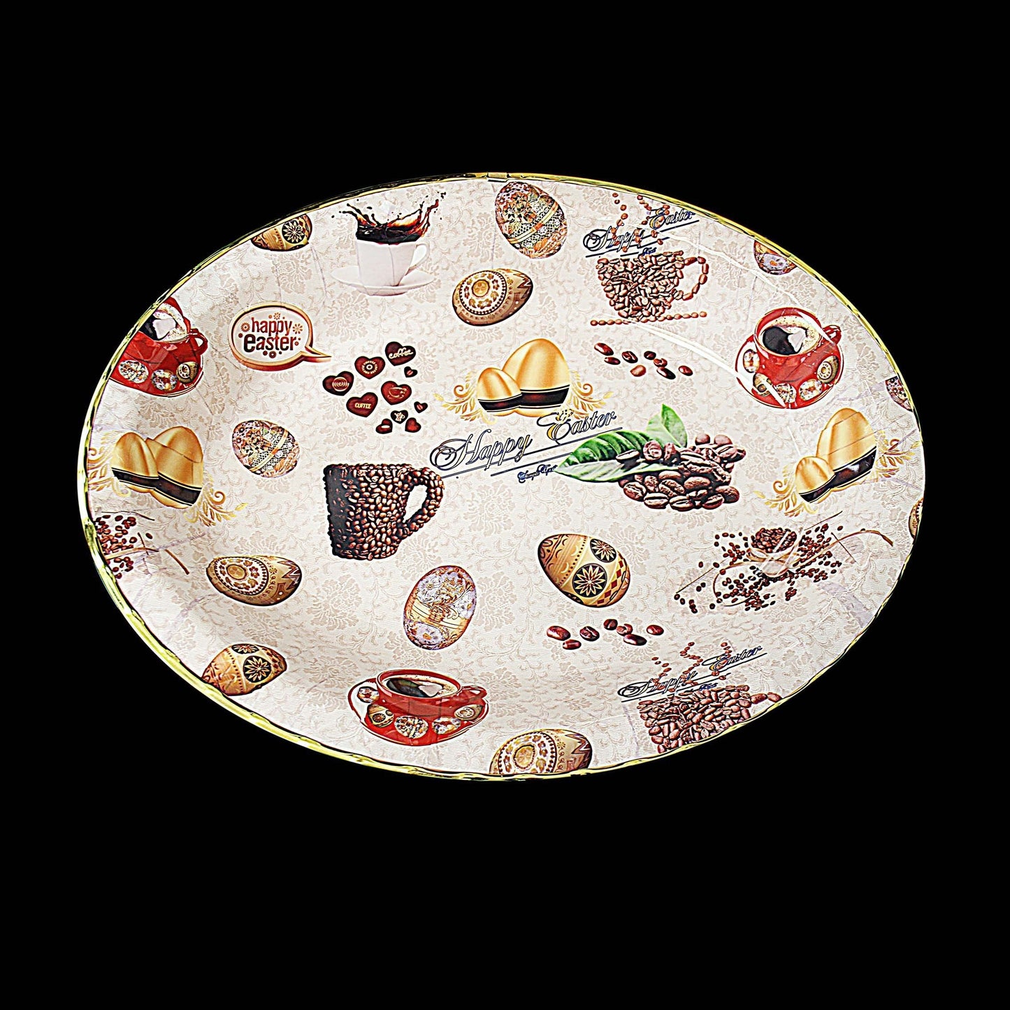 Plastic Oval Coffee Tea Serving Tray with Printed Design 45cm x 35 x 5cm Assorted Designs 1387 (Parcel Rate)