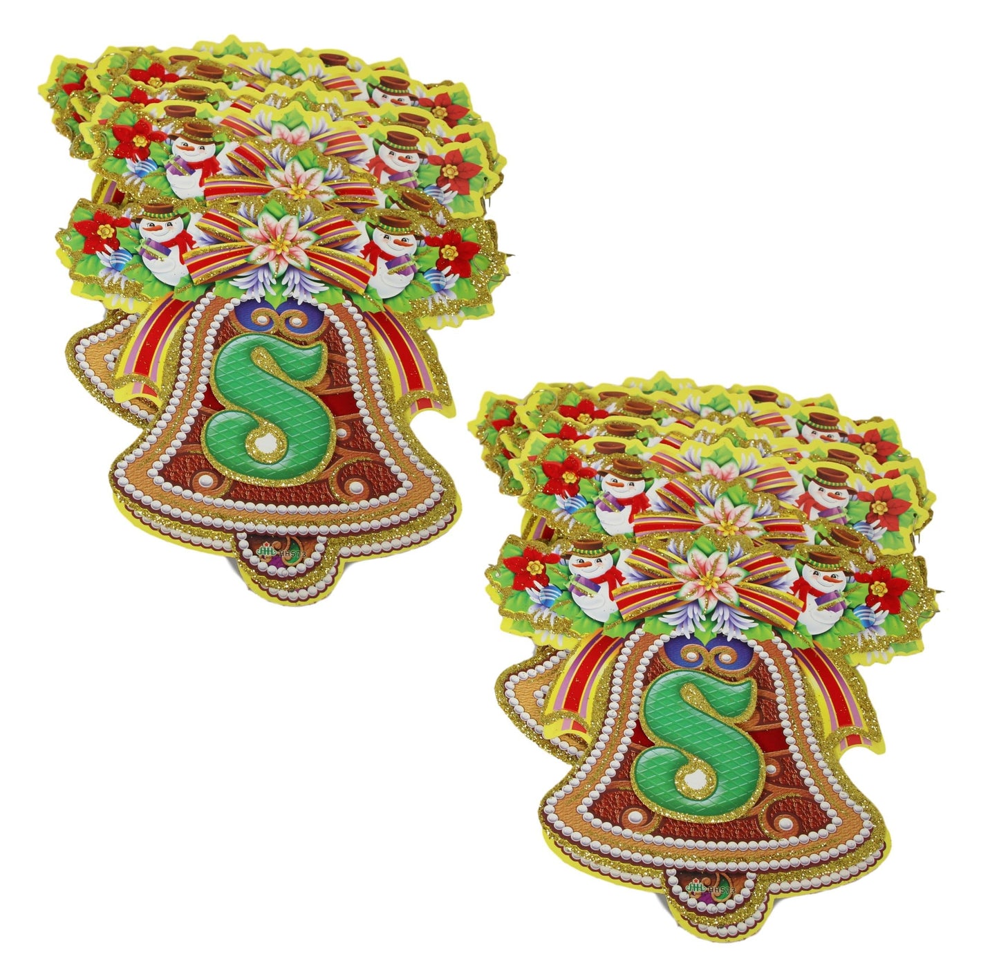 Merry Christmas Festive Paper Santa / Bell Bunting Banner with Glitter 2.6M Assorted Designs 5459 (Parcel Rate)p