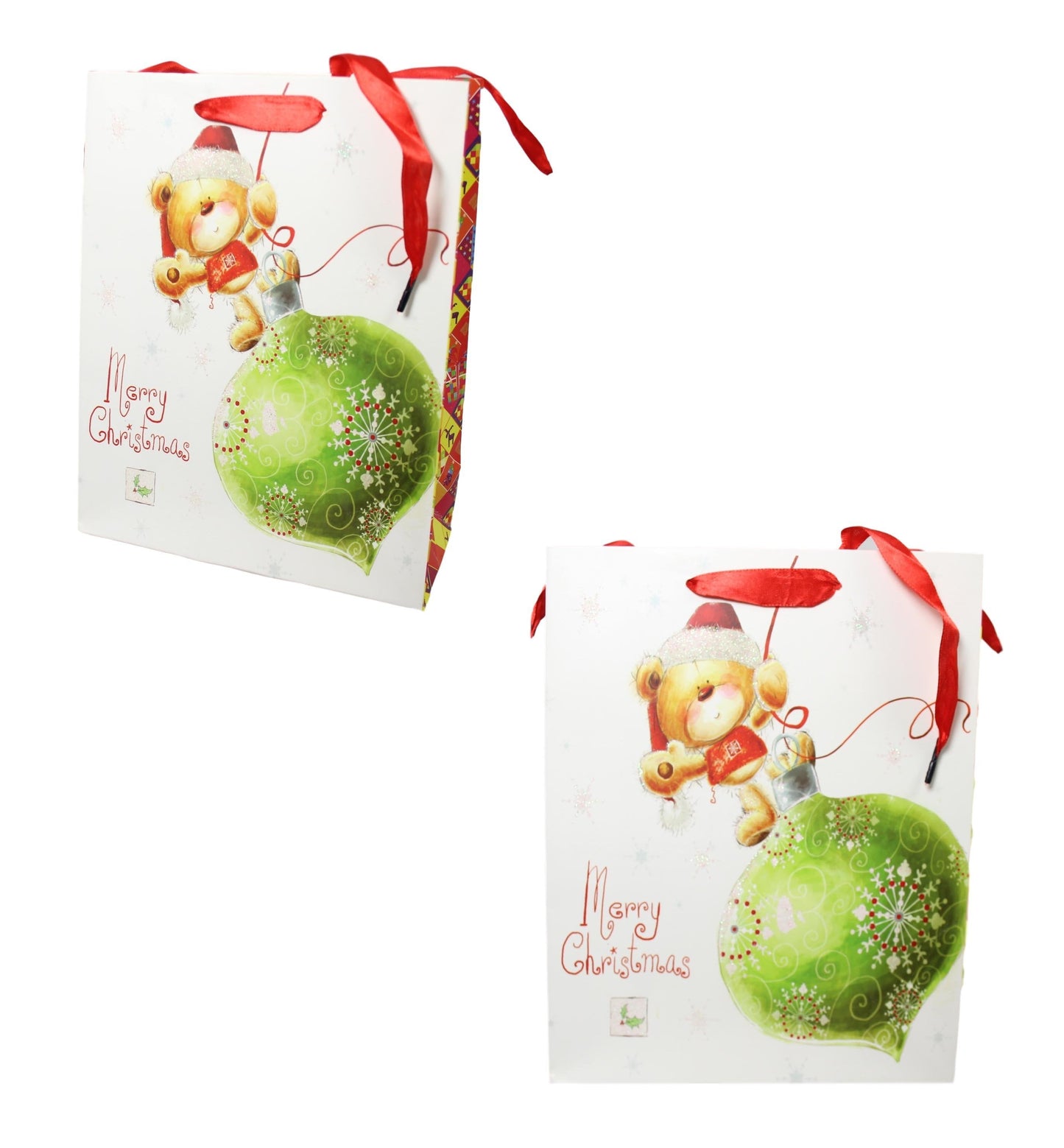 Christmas Paper Gift Bag with Bear Design and Glitters 23 x 18 cm 1517 (Large Letter Rate)